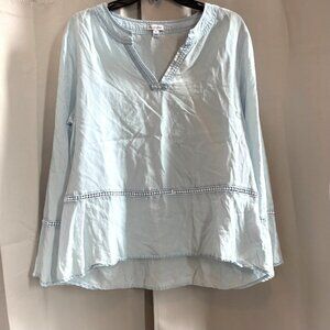 Love‎ Fire Womens Top Large Blue Chambray 100% Lyocell Western Lace Boho 18491